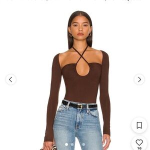 Superdown storme Brown Long-Sleeve Cutout bodysuit